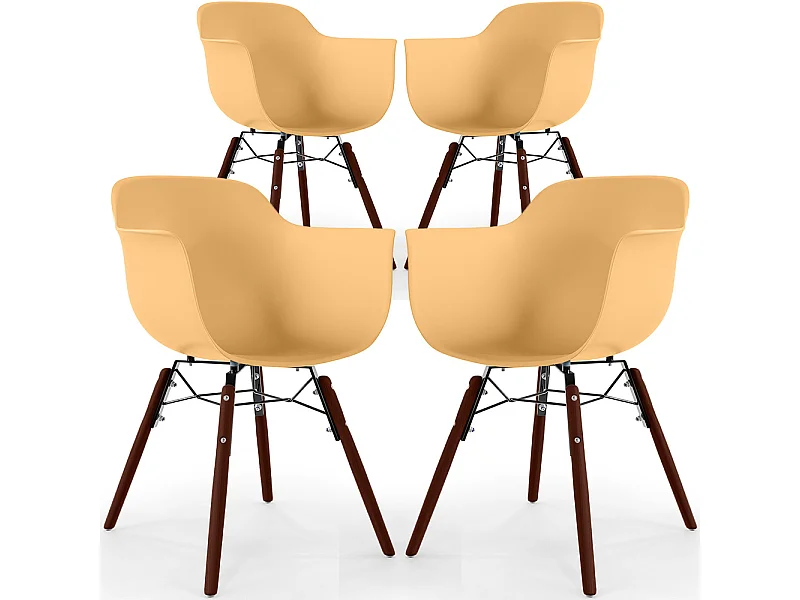 Sillas de Comedor - Diseño Escandinavo - Patas de Madera Oscura - Pack de 4 - Nordika