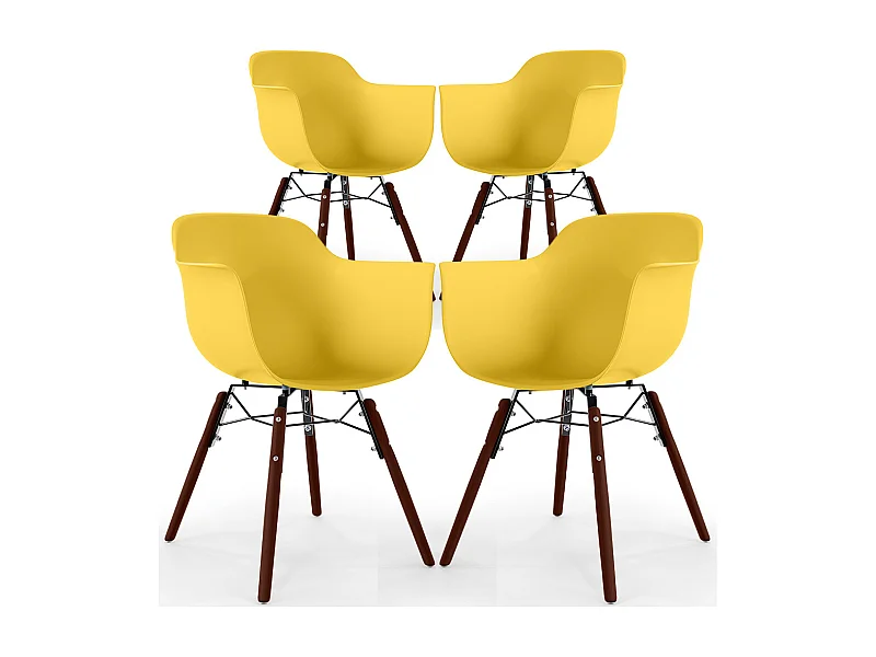 Chaises de Salle à Manger - Design Scandinave - Pieds en Bois Sombre - Lot de 4 - Nordika Jaune