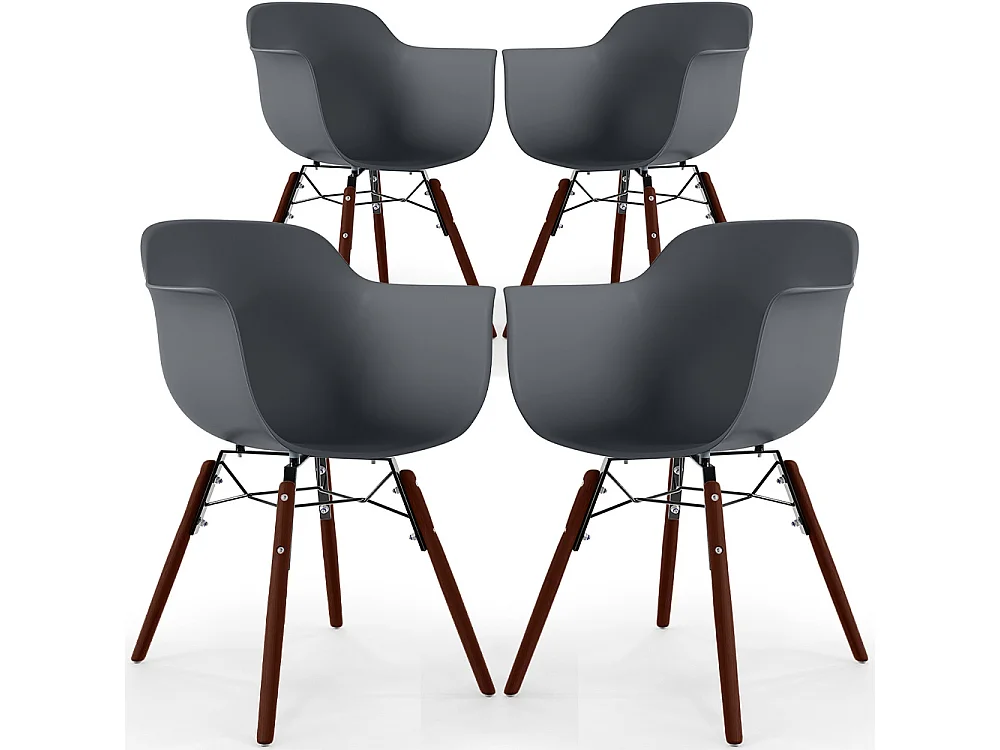 Sillas de Comedor - Diseño Escandinavo - Patas de Madera Oscura - Pack de 4 - Nordika