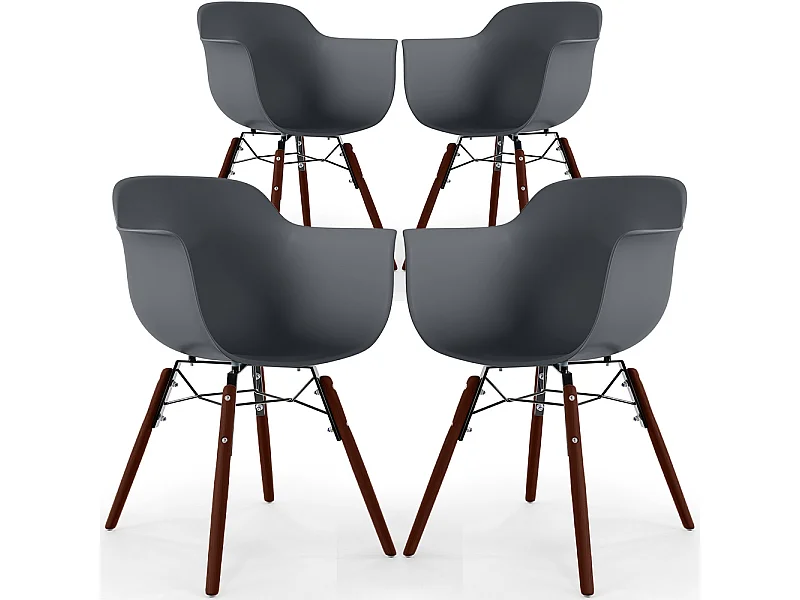 Sillas de Comedor - Diseño Escandinavo - Patas de Madera Oscura - Pack de 4 - Nordika