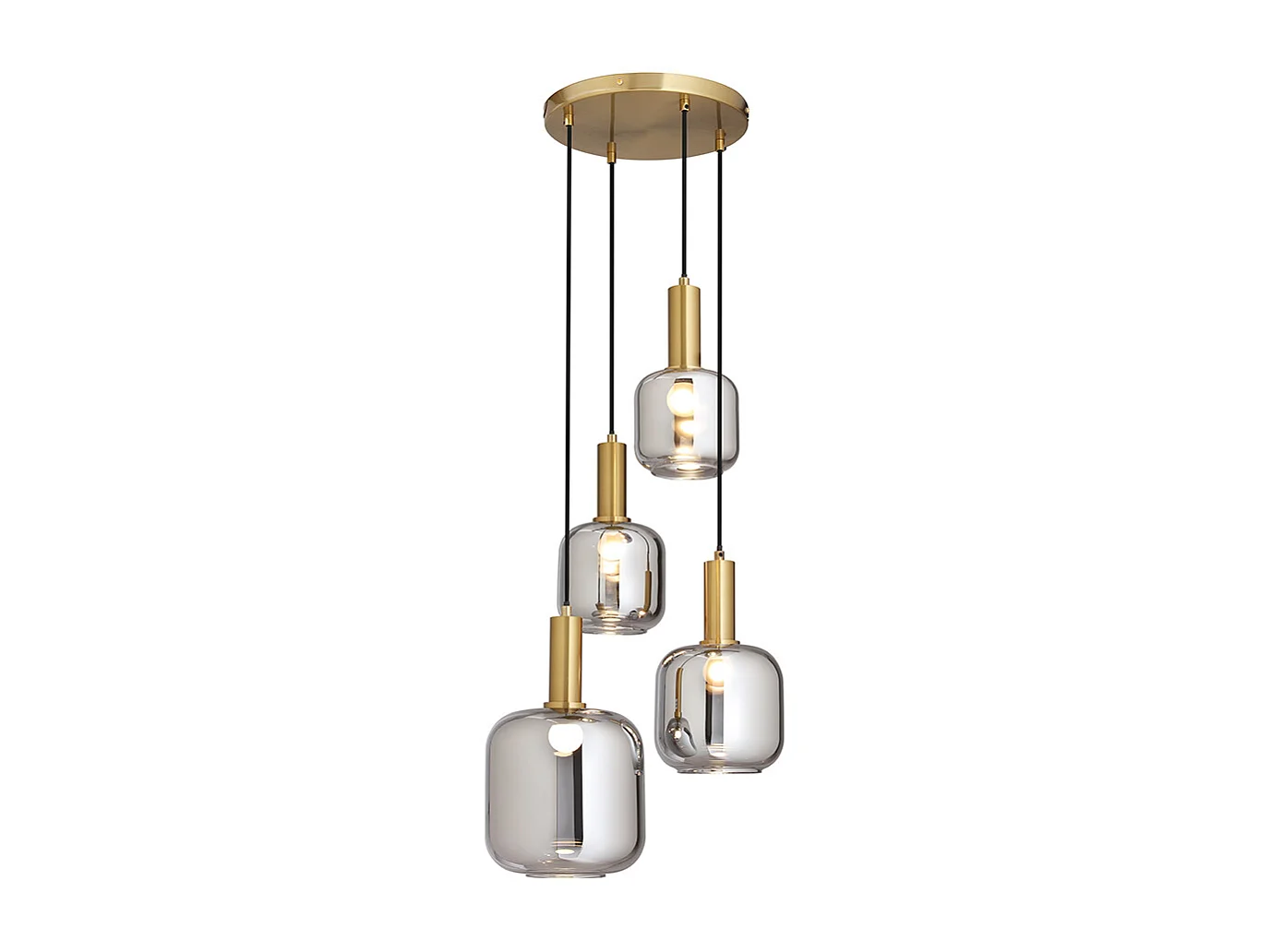 Lustre en métal et verre fumé 4 globes - L. 48 x H. 140 cm - Doré et gris fumé - GALRON