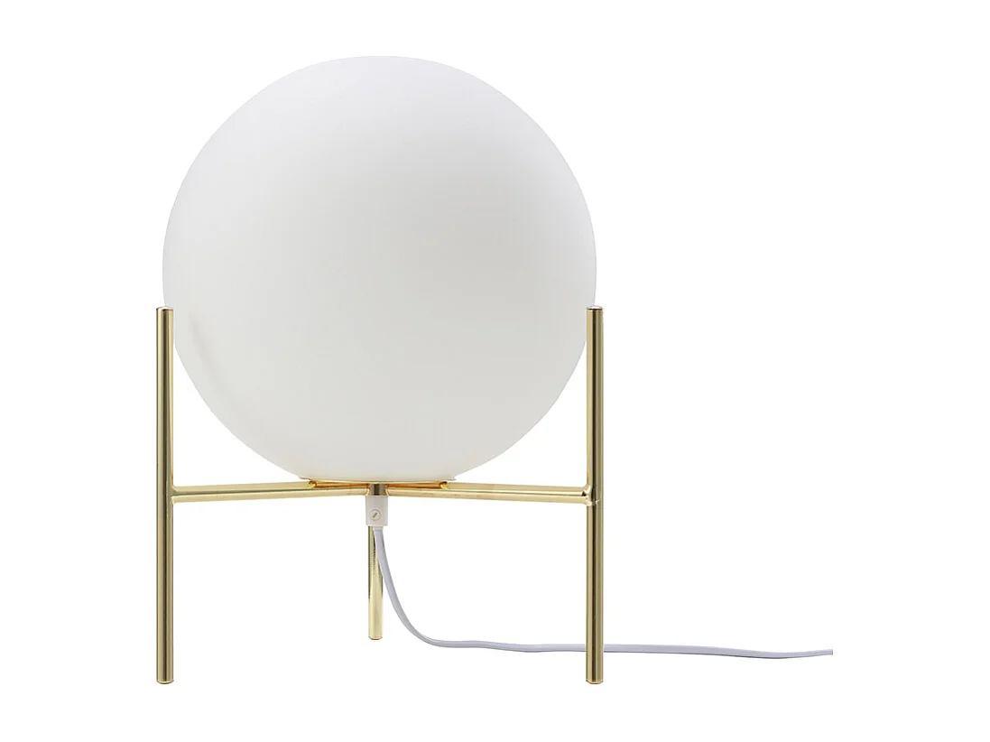 Lampe à poser globe sur pied - D. 25 x H. 35 cm - Doré et blanc -BARLOW