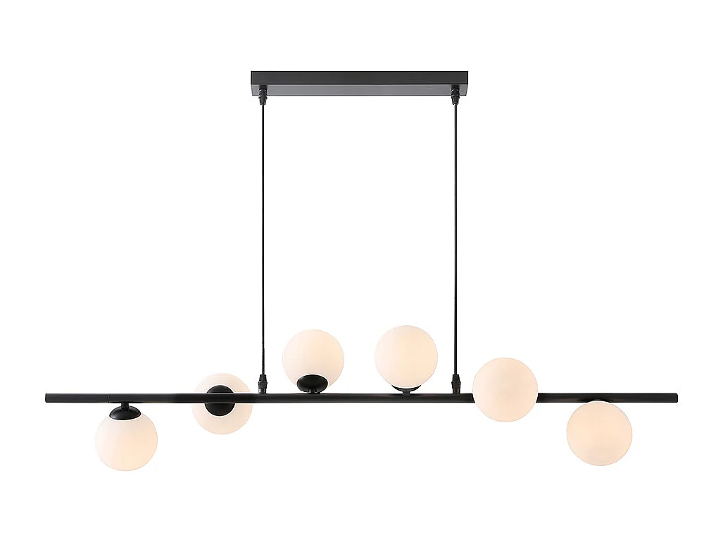 Lustre en métal et verre 6 globes - L. 100 x P. 24,5 cm - Noir mat - INUNTA