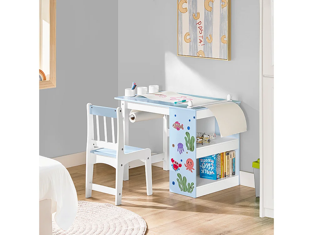 SoBuy Set kindertafel met stoel Blauw 80x50x60cm Noordelijk KMB60-B