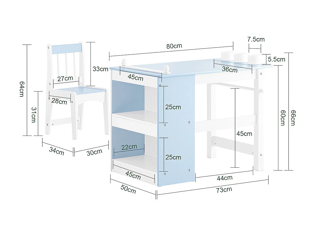 SoBuy Set kindertafel met stoel Blauw 80x50x60cm Noordelijk KMB60-B