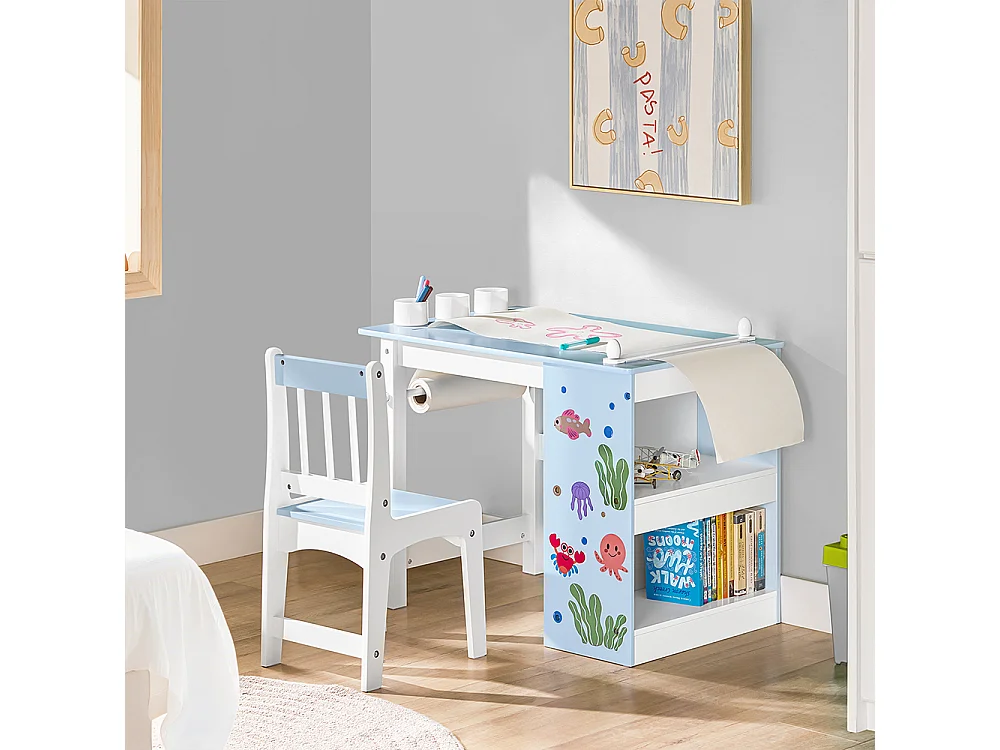 SoBuy Set kindertafel met stoel Blauw 80x50x60cm Noordelijk KMB60-B