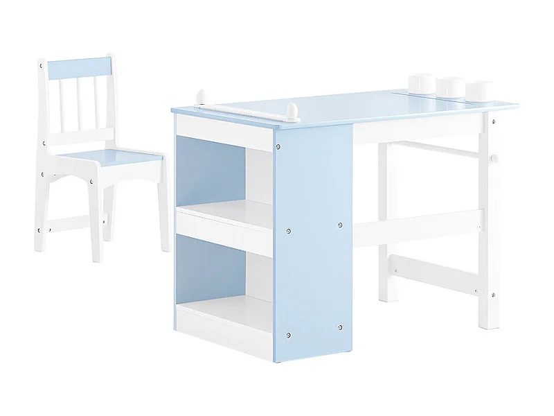 SoBuy Ensemble table et chaises enfant avec 2 étagères de rangement Bleu 80x50x60cm Nordique KMB60-B