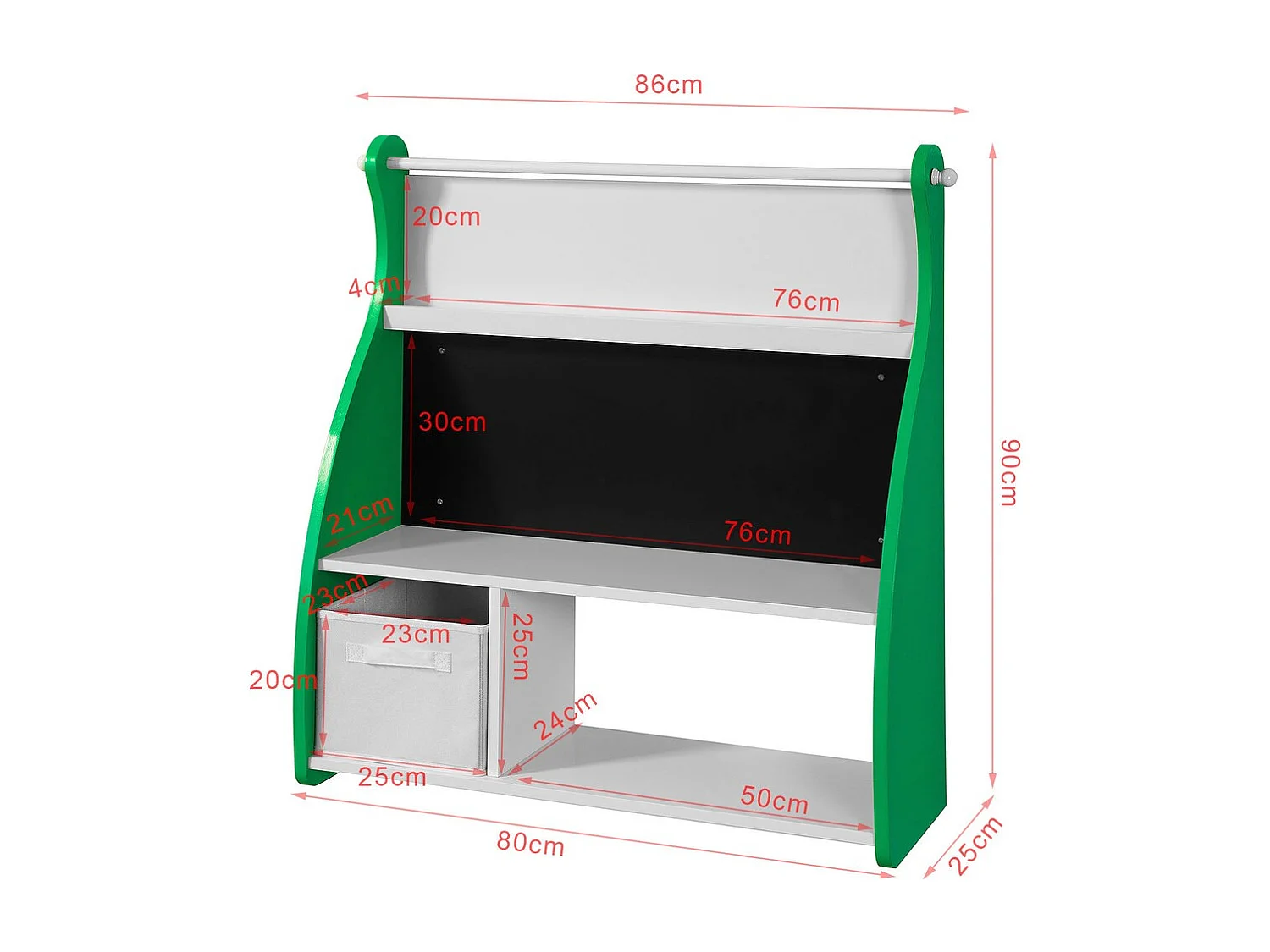 SoBuy Regał dziecięcy z jedną półką Zielony 80x25x90cm Nowoczesny KMB09-GR