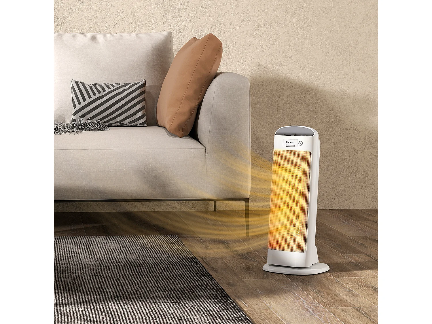 Radiateur électrique céramique PTC - chauffage soufflant oscillant 700/1300/2000W - 4 modes, thermostat - blanc