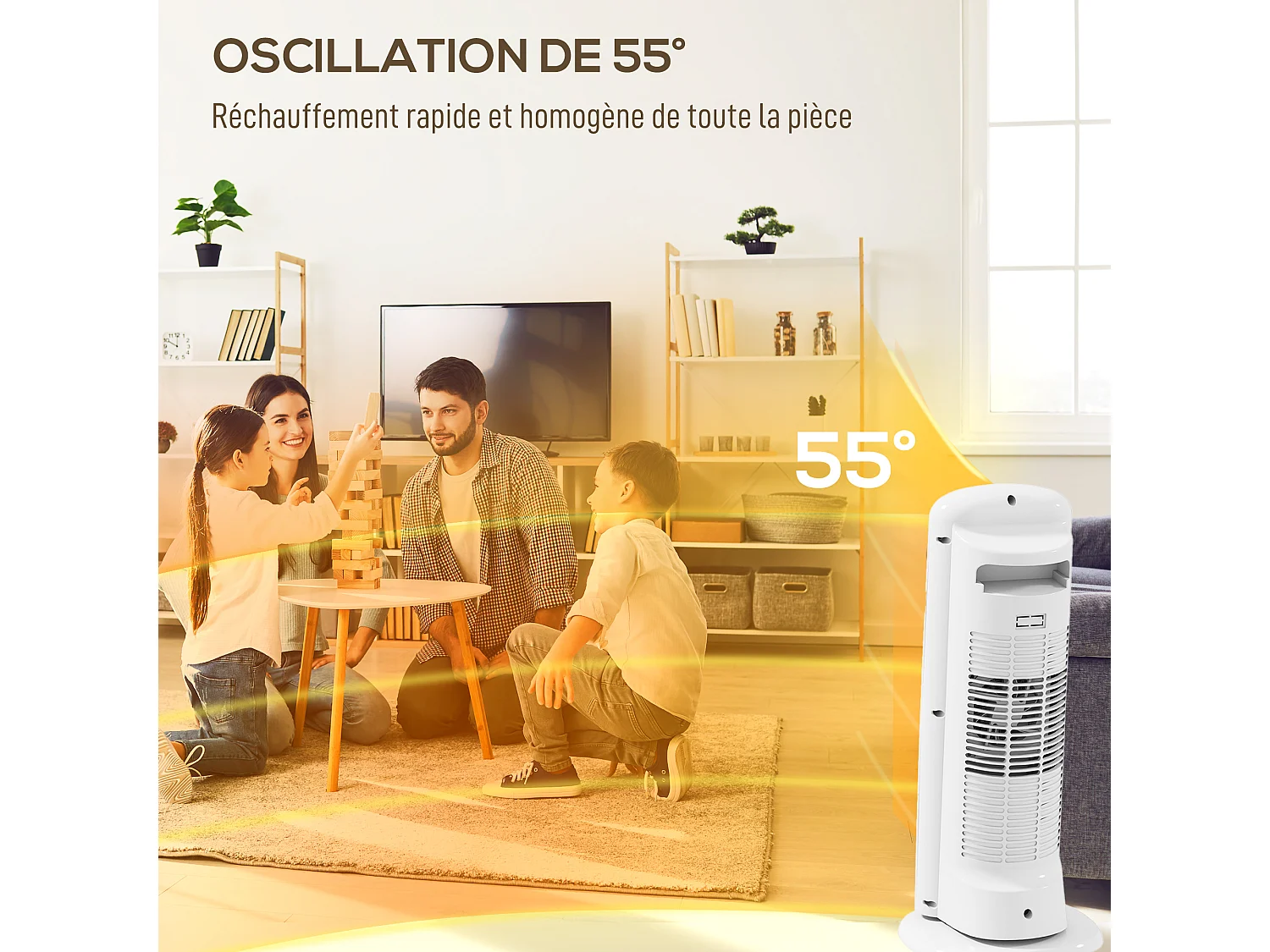 Radiateur électrique céramique PTC - chauffage soufflant oscillant 700/1300/2000W - 4 modes, thermostat - blanc