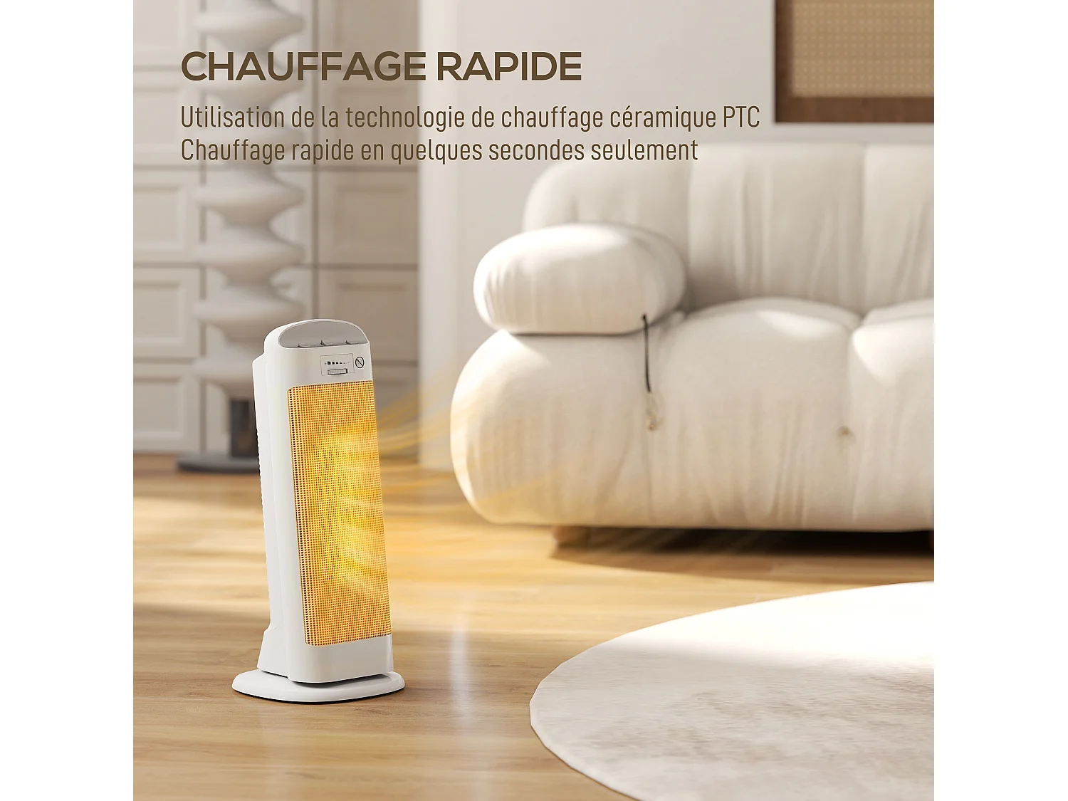 Radiateur électrique céramique PTC - chauffage soufflant oscillant 700/1300/2000W - 4 modes, thermostat - blanc