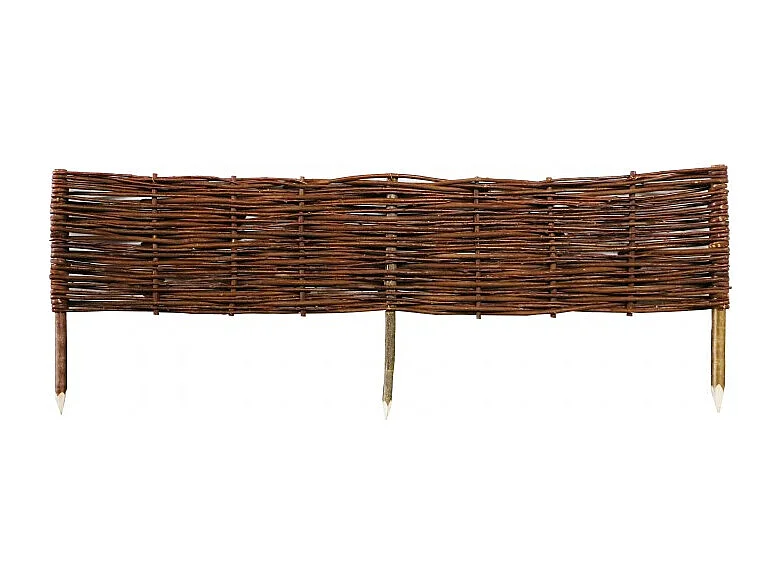 Bordure en osier tressé et piquets noisetier à planter L 1 m x H 20 cm