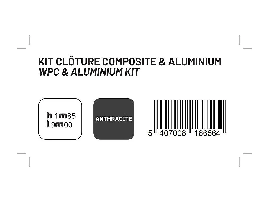 Kit clôture composite et aluminium à sceller H 1m80 L 9m gris anthracite avec renforts acier - Palissade - Brise vue