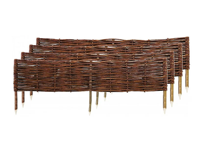 Lot de 4 bordures en osier tressé et piquets noisetier à planter L 1 m x H 20 cm