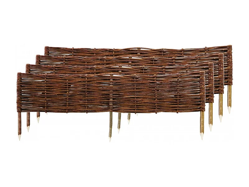 Lot de 4 bordures en osier tressé et piquets noisetier à planter L 1 m x H 20 cm