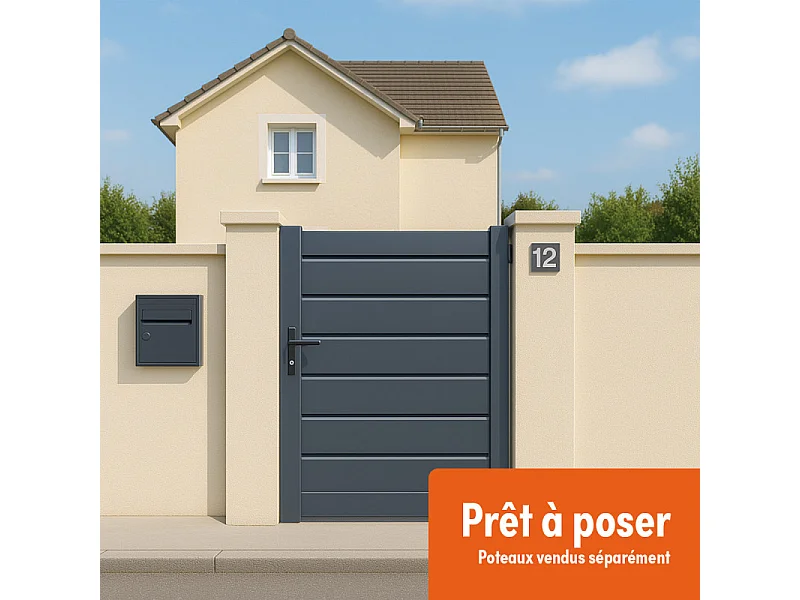 Portillon Aluminium Persienne - Largeur 1m - Hauteur 1m90 – Gris anthracite - Prêt à poser