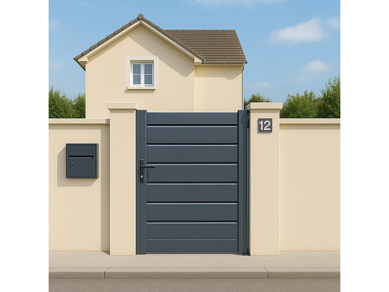 Portillon Aluminium Persienne - Largeur 1m - Hauteur 1m90 – Gris anthracite - Prêt à poser