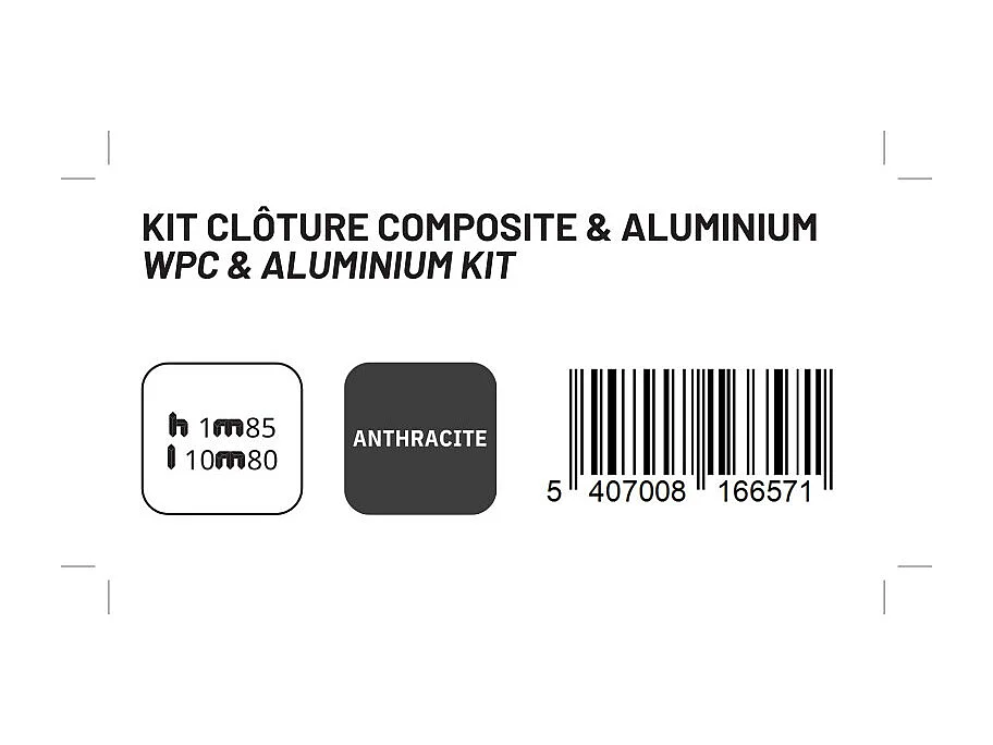 Kit clôture composite et aluminium à sceller H 1m80 L 10m80 gris anthracite avec renforts acier - Palissade - Brise vue
