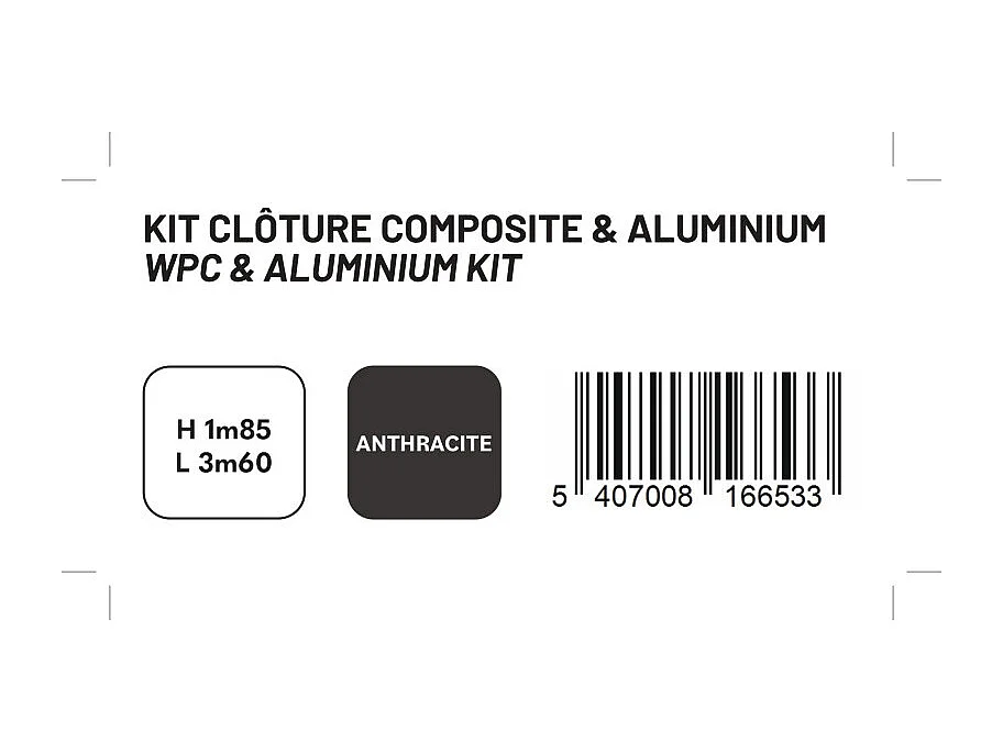 Kit clôture composite et aluminium à sceller H 1m80 L 3m60 gris anthracite avec renforts acier - Palissade - Brise vue