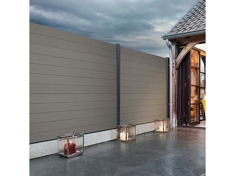 Kit clôture composite et aluminium à sceller H 1m80 L 1m80 gris quartz avec renforts acier - Palissade - Brise vue