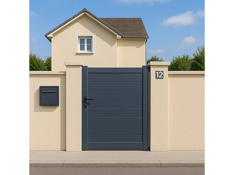 Aluminium volle poortje, B 1m50 x H 1m60, RAL7016, acc incl