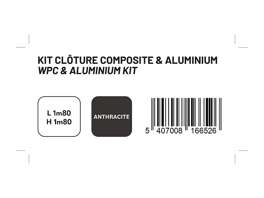 Kit clôture composite et aluminium à sceller H 1m80 L 1m80 gris anthracite avec renforts acier - Palissade - Brise vue