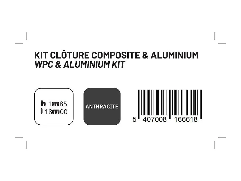 Kit clôture composite et aluminium à sceller H 1m80 L 18m gris anthracite avec renforts acier - Palissade - Brise vue