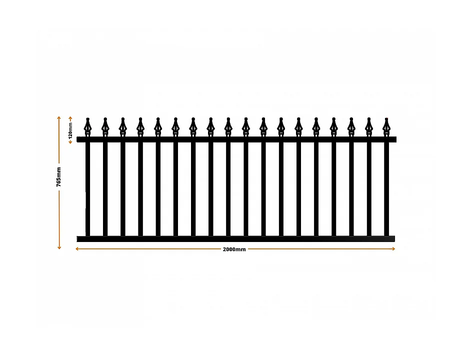 Clôture tradition aluminium travée style fer forgé 2 m x H 76.5 cm Noir