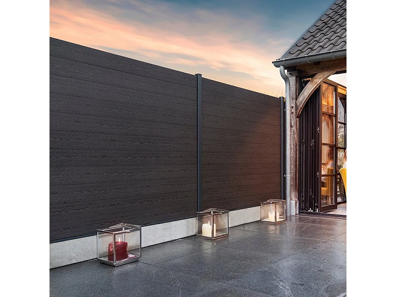 Kit clôture composite et aluminium à sceller H 1m80 L 16m20 gris anthracite avec renforts acier - Palissade - Brise vue