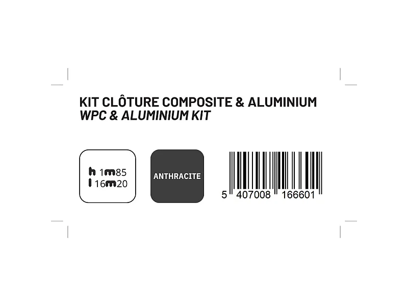 Kit clôture composite et aluminium à sceller H 1m80 L 16m20 gris anthracite avec renforts acier - Palissade - Brise vue
