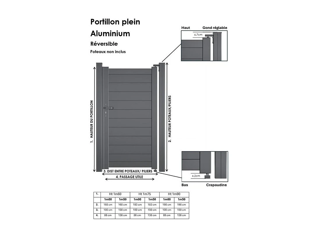 Aluminium volle poortje, B 1m x H 1m90, RAL7016, acc incl