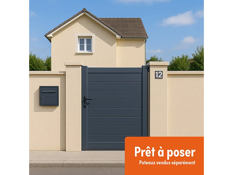 Portillon Aluminium Plein - Largeur 1m - Hauteur 1m90 – Gris anthracite - Prêt à poser
