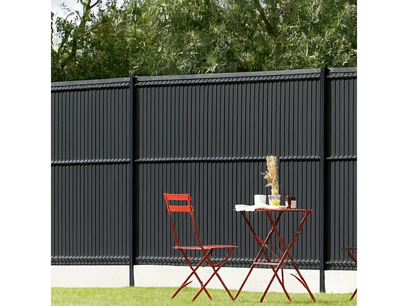 Kit complet grillage rigide occultant lamelles PVC avec soubassement longueur 20m - Hauteur 1m80 - Gris anthracite