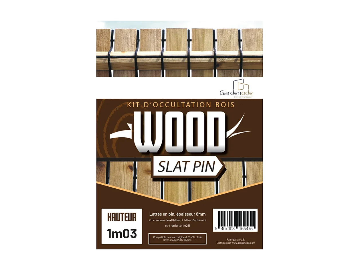 Kit occultation lamelles bois pin pour panneau rigide maille 55 H 1m03 L 2m50 ep 8mm