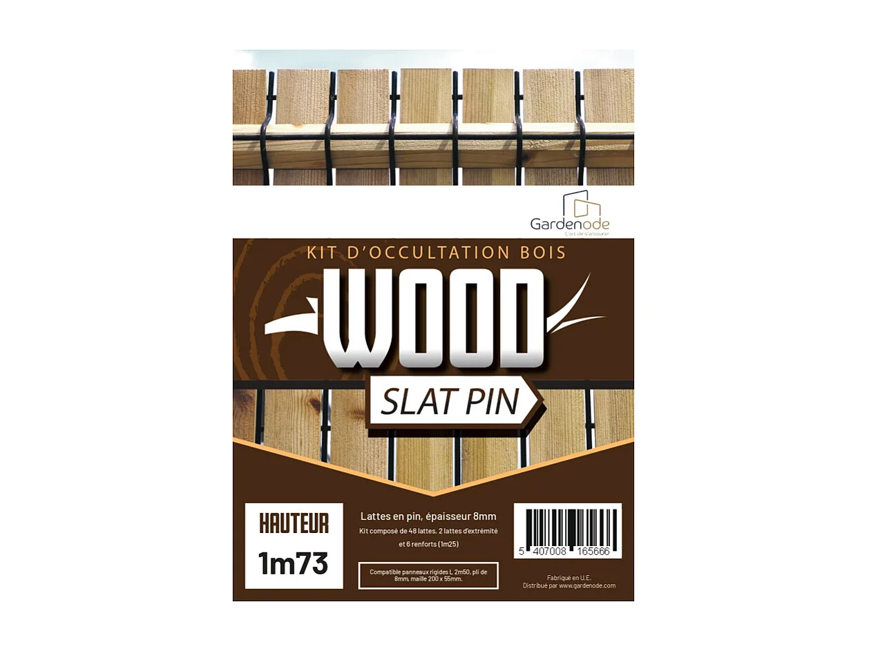 Kit occultation lamelles bois pin pour panneau rigide maille 55 H 1m73 L 2m50 ep 8mm