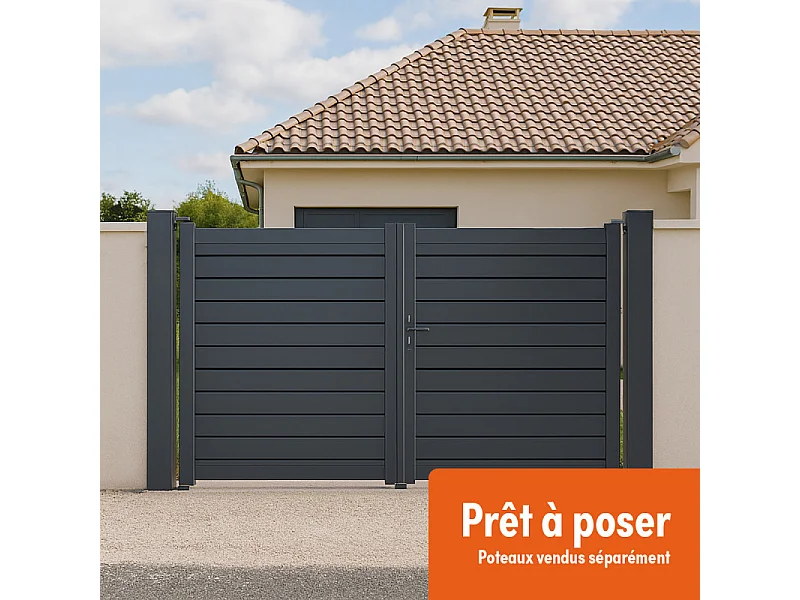 Portail battant Aluminium Persienne - Largeur 3m50 - Hauteur 1m90 – Gris anthracite - Prêt à poser