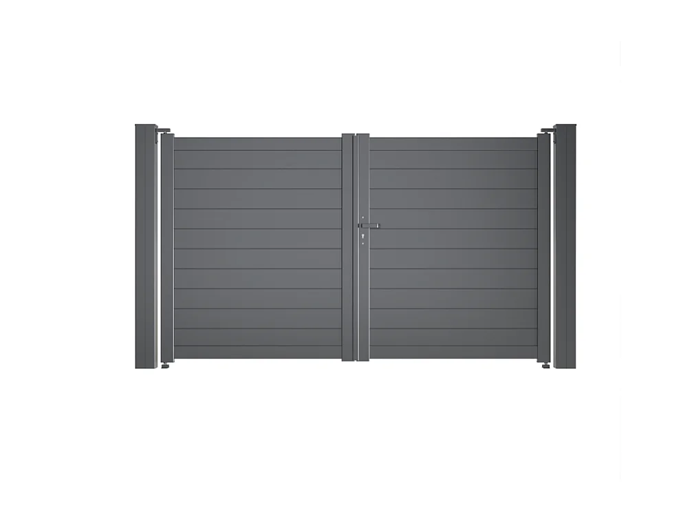 Portail battant Aluminium Plein - Largeur 3m50 - Hauteur 1m60 – Gris anthracite - Prêt à poser