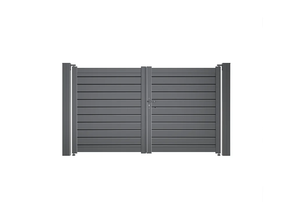 Portail battant Aluminium Persienne - Largeur 4m - Hauteur 1m90 – Gris anthracite - Prêt à poser