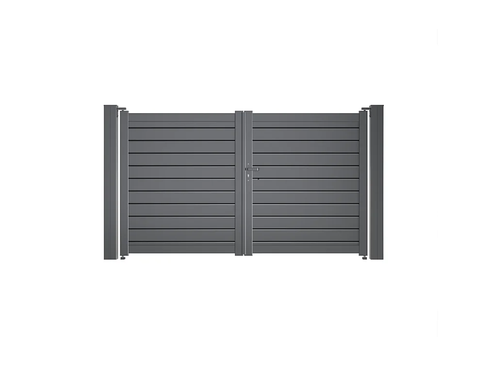 Portail battant Aluminium Persienne - Largeur 3m - Hauteur 1m75 – Gris anthracite - Prêt à poser