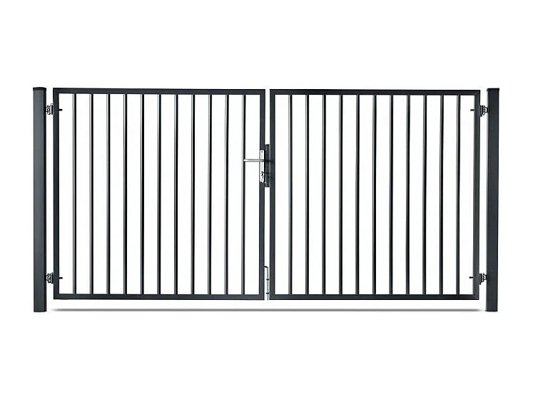 Portail barreaudé acier galvanisé passage 4m00 H 1m50 Gris anthracite