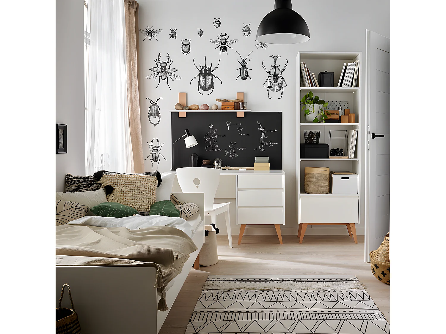 Lit 90x200 sommier inclus Swing - Blanc et bois