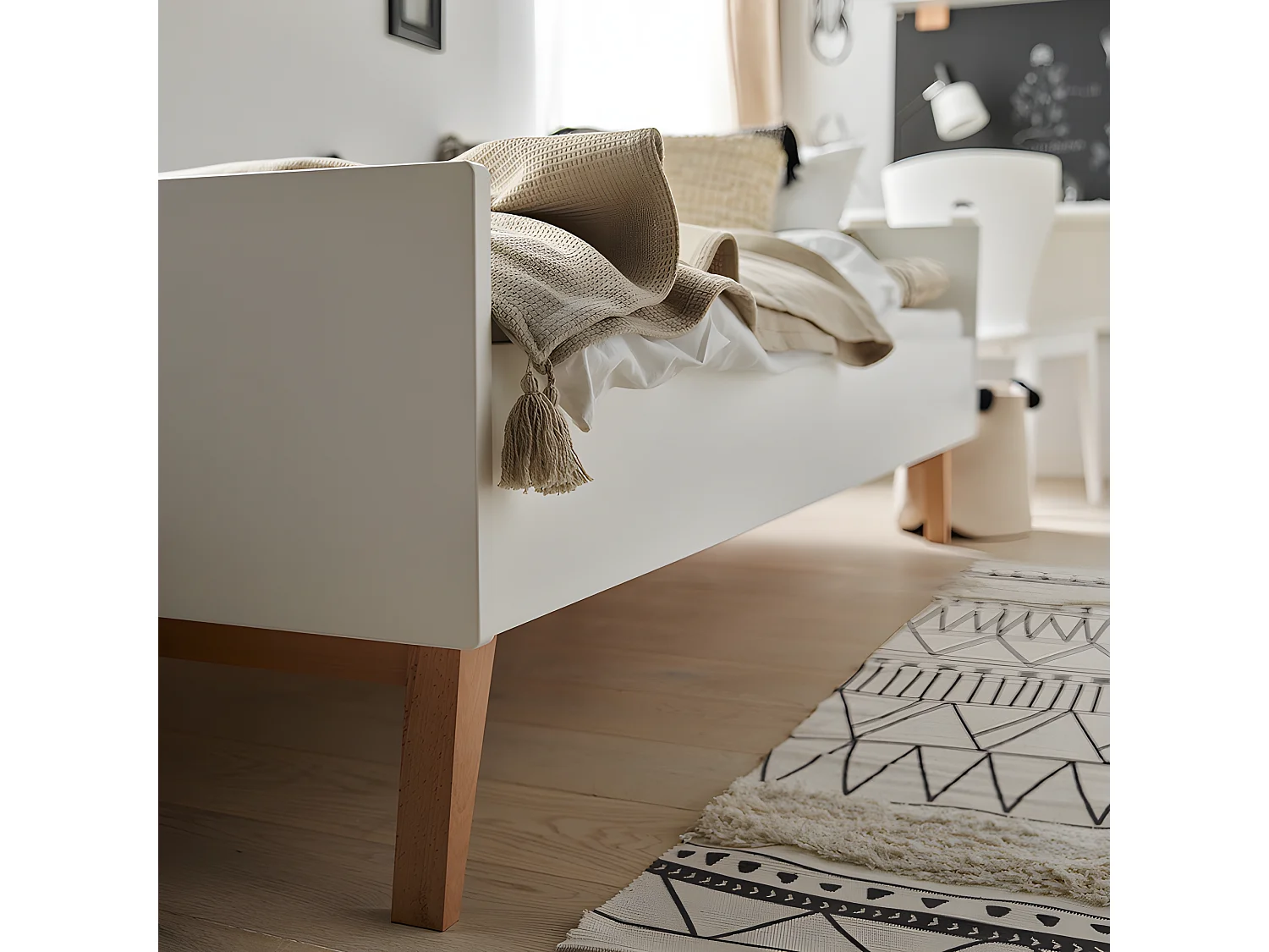 Lit 90x200 sommier inclus Swing - Blanc et bois