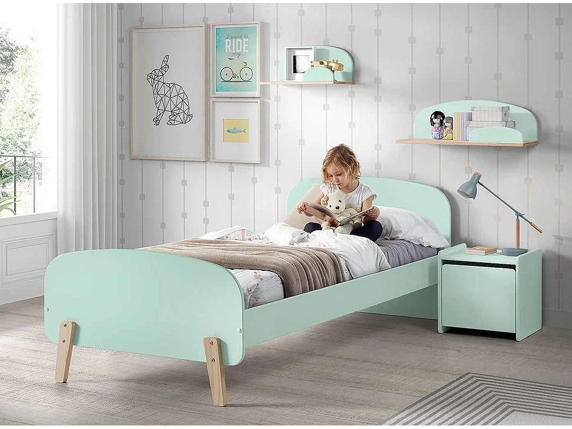 Lit Enfant "Kiddy" 90x200cm Vert Menthe & Naturel