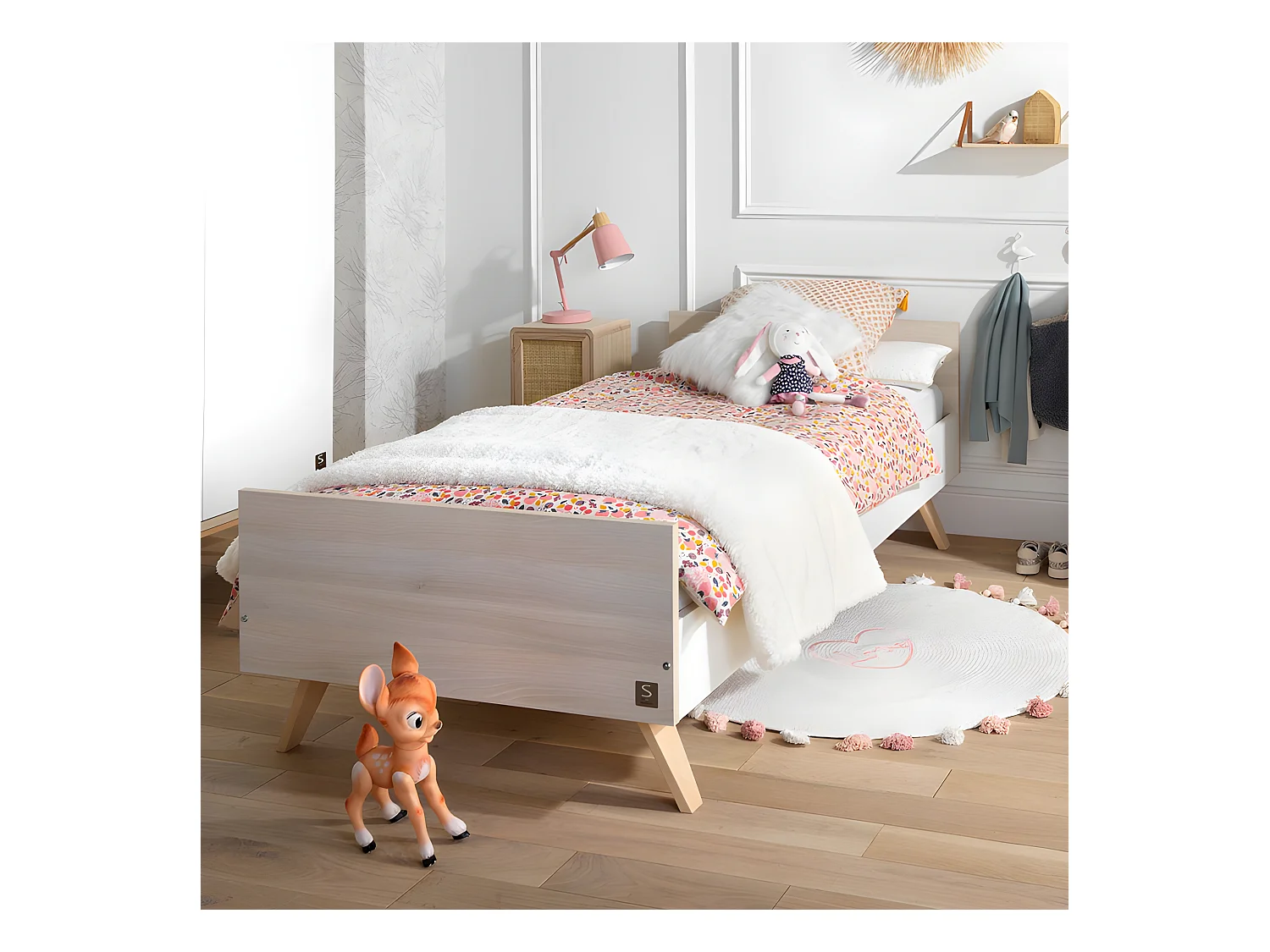 Lit 90x190 Serena Blanc et bois