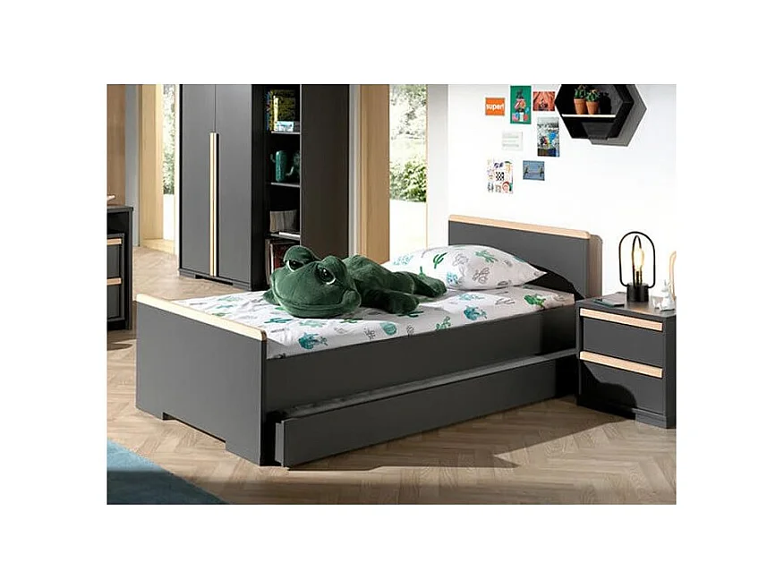 Cama London de madera de haya gris antracita 90x200cm