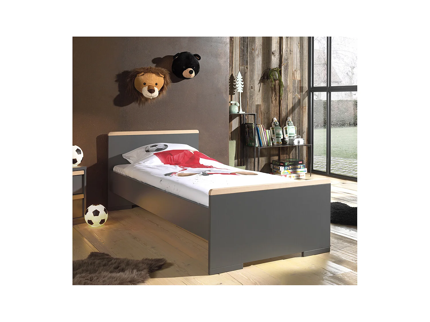 Cama London de madera de haya gris antracita 90x200cm