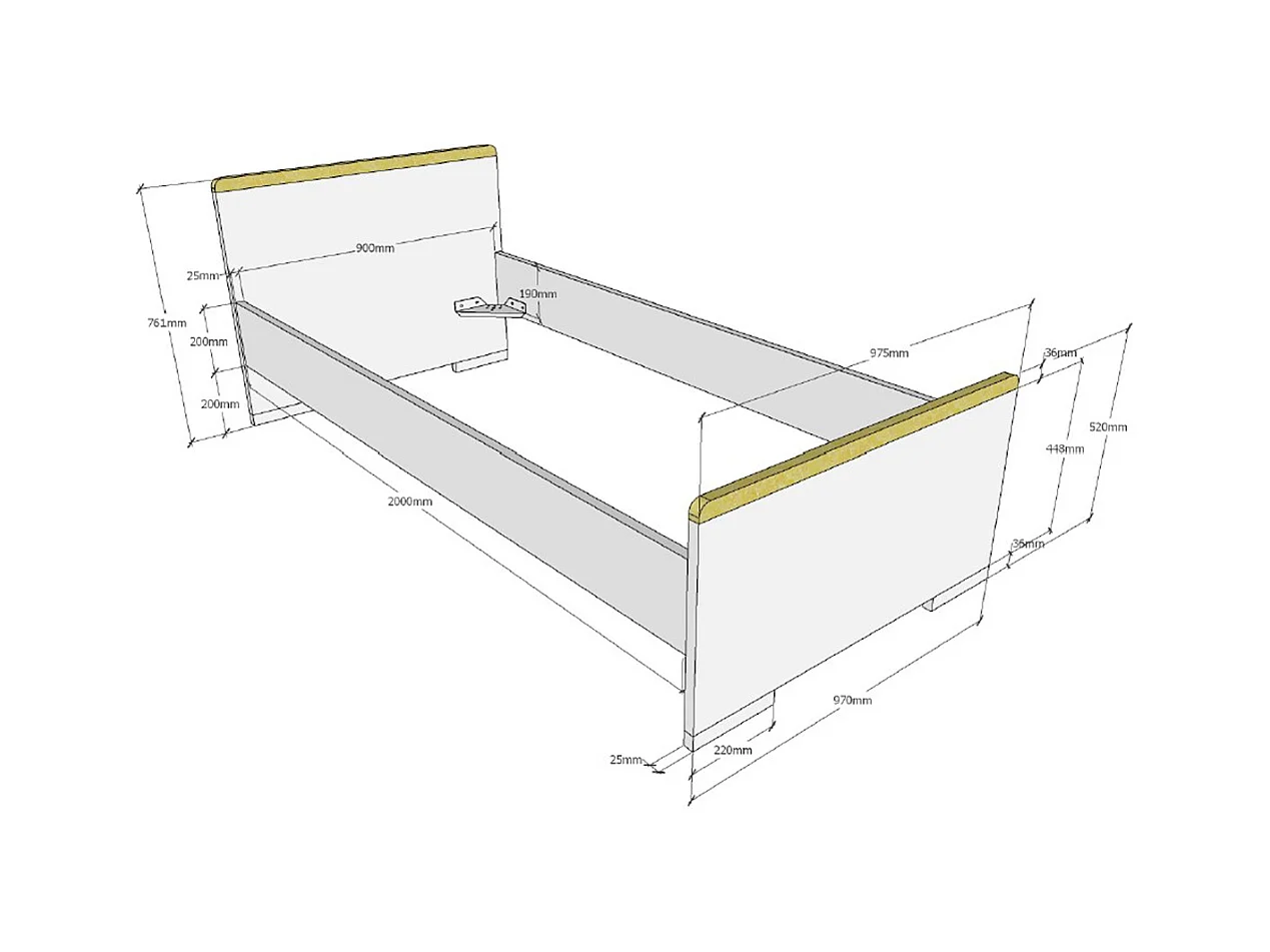 Cama London de madera de haya gris antracita 90x200cm