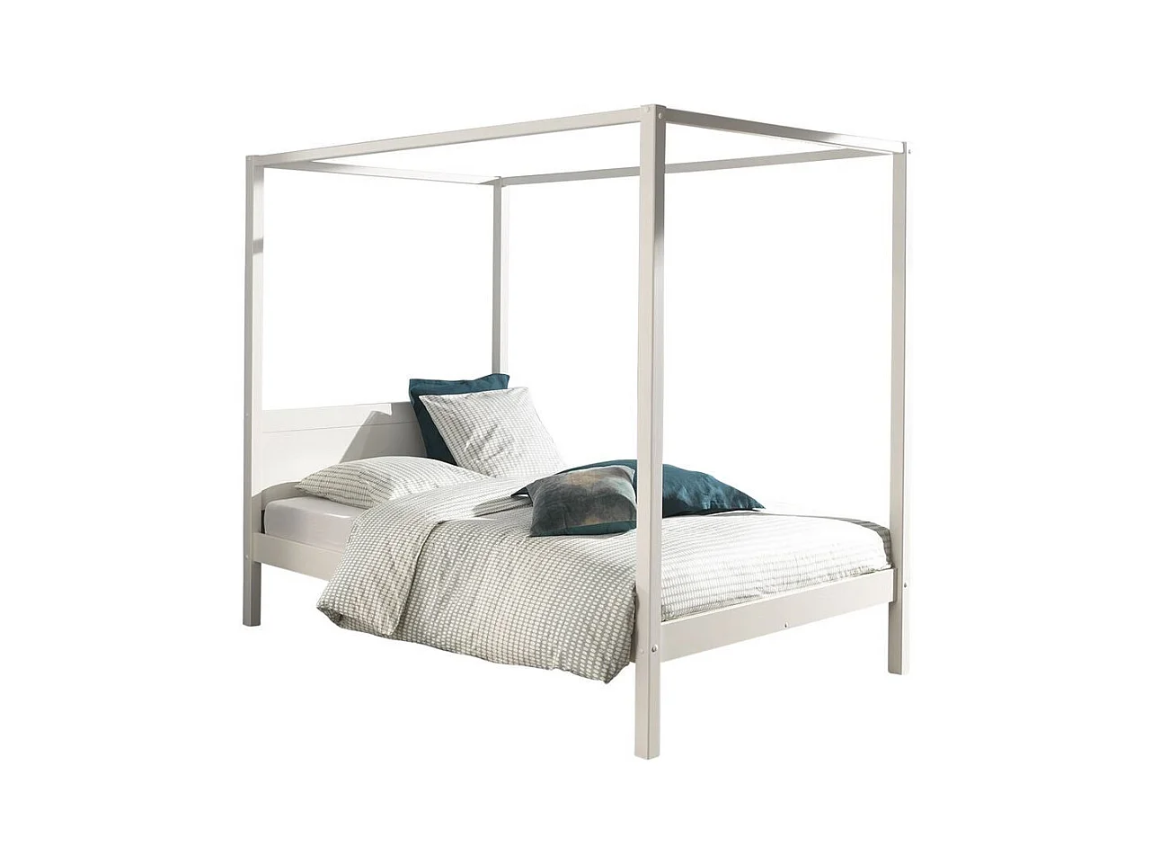 Lit à Baldaquin Bois Massif "Pino" 140x200cm Blanc