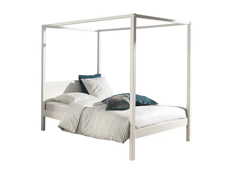 Cama con dosel 140x200 cm pino macizo lacado blanco Pinie