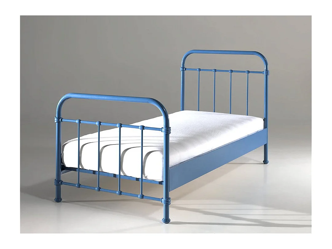 Cama individual de metal azul New York 90x200 cm